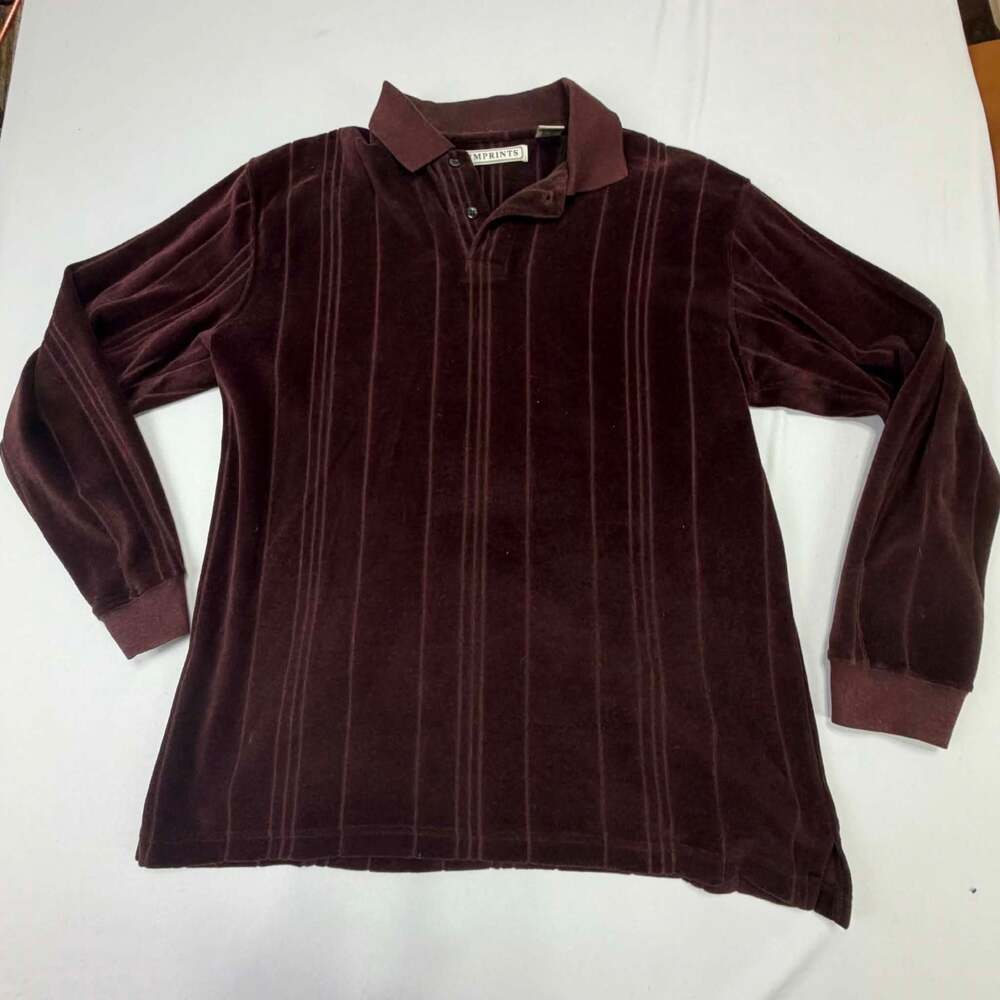 Imprints Vintage Men's Long Sleeve Velour Striped Polo Shirt